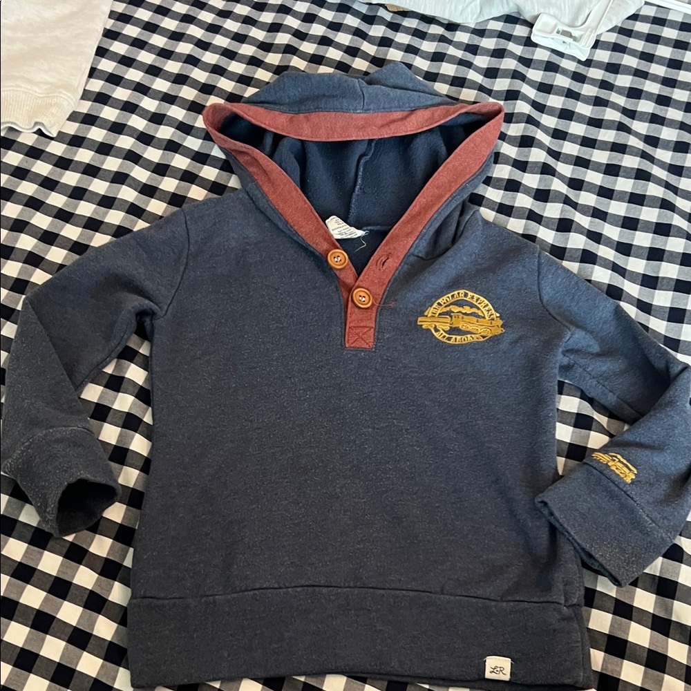 Lilu+roo Navy Blue Kids Hoodie with Red Accents